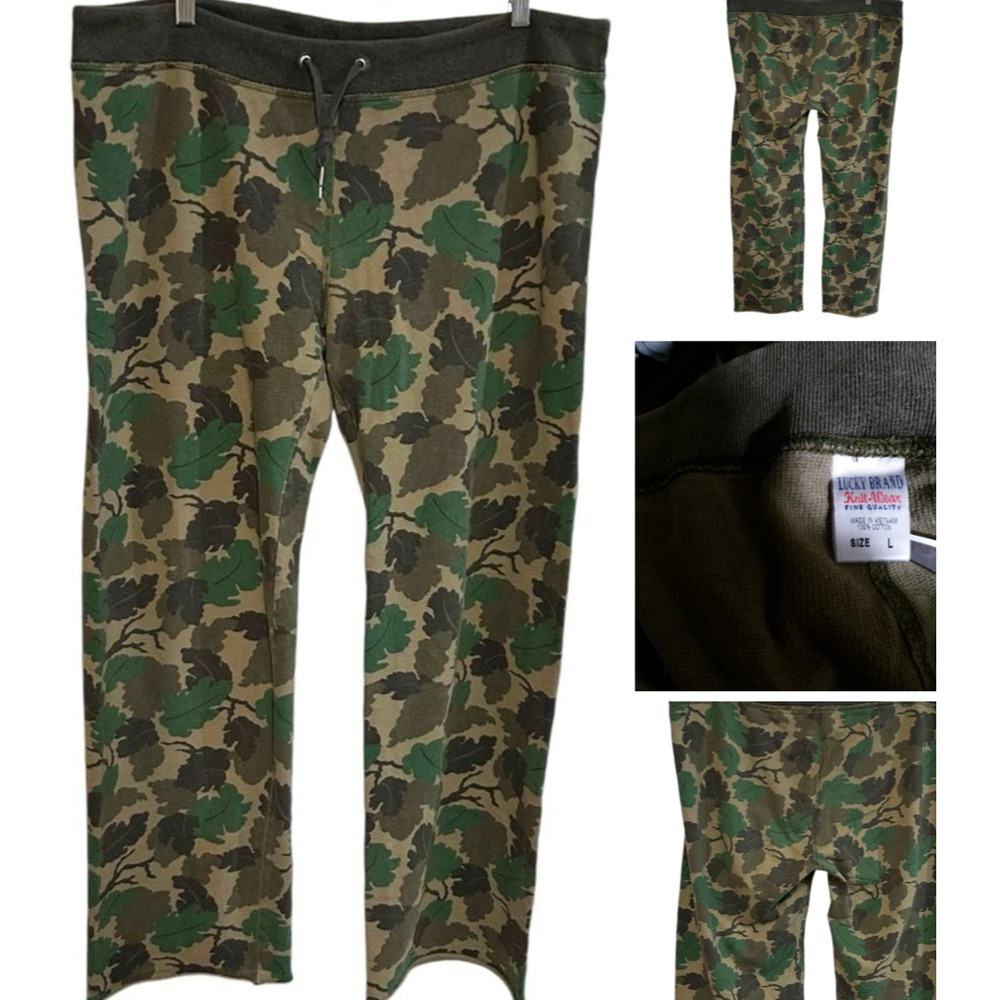 Y2K Lucky Brand Sweatpants Large Camo Leaf print Vtg 2000's Boho wide leg Nice